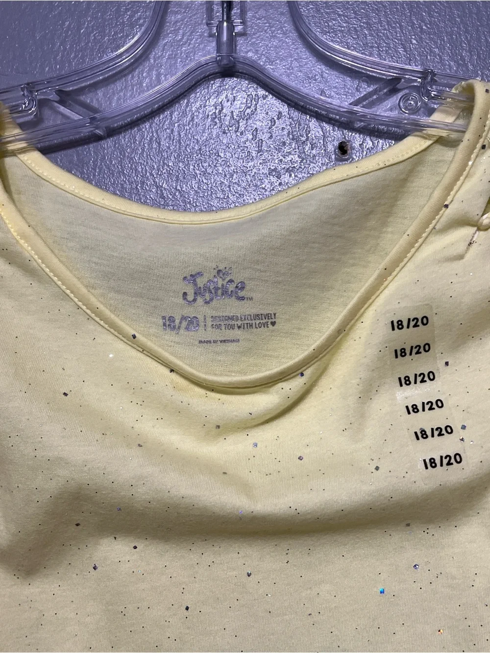 Justice Girls Yellow Glitter Sparkle Top Cutout Shoulder Cropped Tee 18/20 Y2K